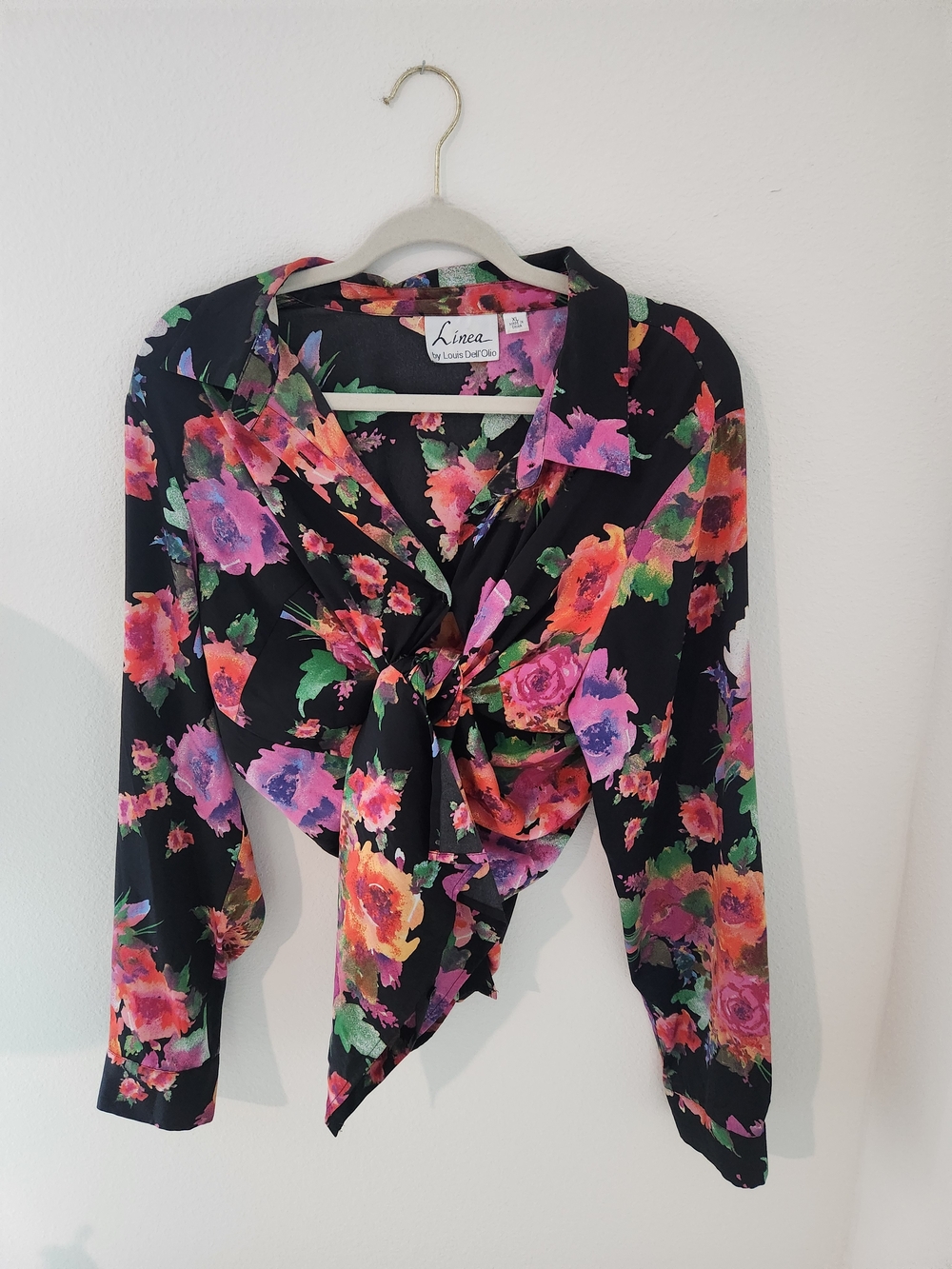 Linea by Louis Dell'Olio Black Floral Tie-Front Blouse